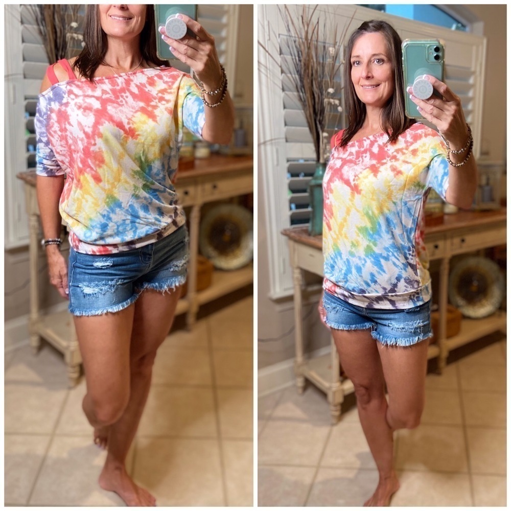Tie Dye Strappy Banded Bottom Cold Shoulder 3220